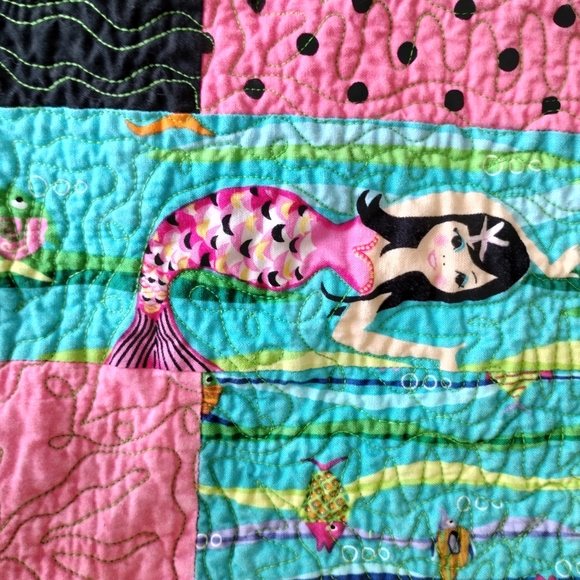 Flannel Square Quilt Blanket mermaid, seaweed, polka dot, fish fun unique design - Picture 9 of 14